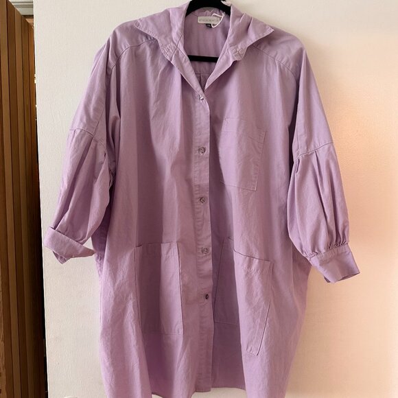 Athena Newton Cotton Smock Blouse in Lilac - Organic Cotton One Size - Picture 5 of 14